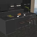 Modern Kitchen Interior With Black Cabinets Marble Island Counter And Stools 3d model