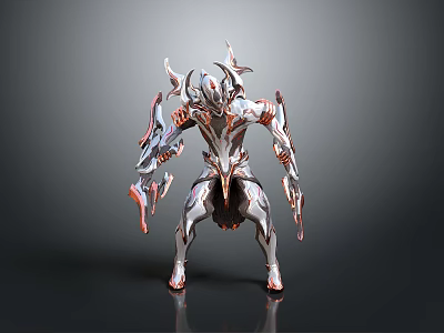 Sci-Fi Character And Biomechanical Creature With Metallic Silver Red Design Sharp Edges And Futuristic Armor 3d model