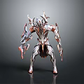 Sci-Fi Character And Biomechanical Creature With Metallic Silver Red Design Sharp Edges And Futuristic Armor