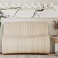 Modern Leisure Chair With Striped Backrest Decorative Painting Green Plant And Side Table