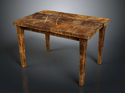 Rustic Wooden Furniture Table With Textured Surface And Four Sturdy Legs 3d model
