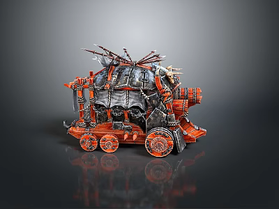 Red And Black Armored Tank With Mechanical Spiked Structures And Detailed Armor Design 3d model