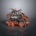 Red And Black Armored Tank With Mechanical Spiked Structures And Detailed Armor Design