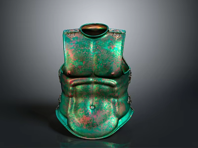 Ancient Metal Weapon Breastplate With Green And Red Rusted Surface Design 3d model