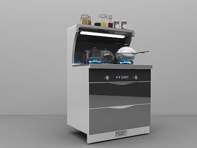 Modern Compact Kitchen Appliance With Cooktop Spice Rack And Storage Drawers 3d model