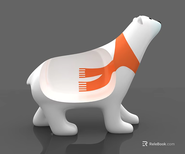 Cute Polar Bear Shaped Children's Chair with White Body and Orange Scarf Design 3d model 