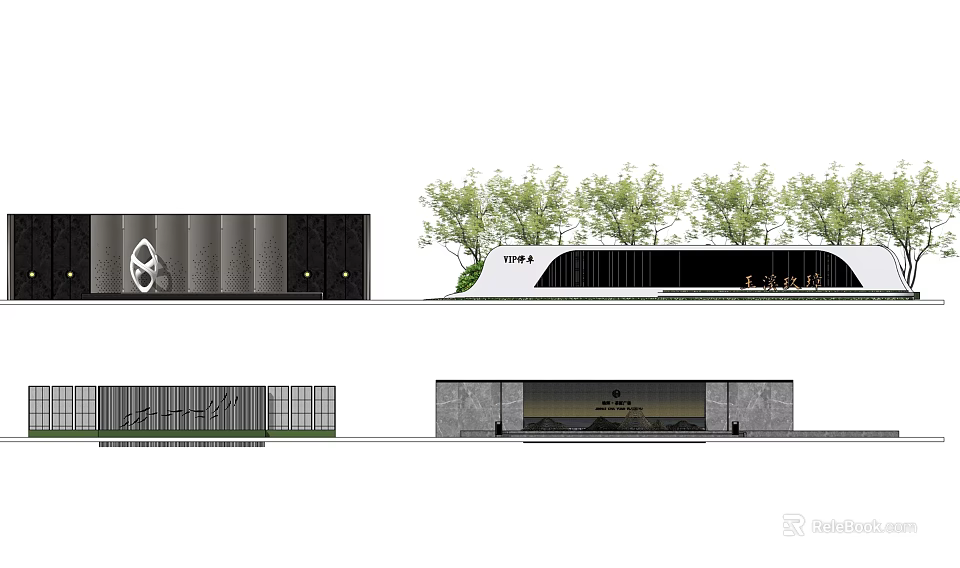 Modern Feature Wall Design With Geometric Patterns And Surrounding Trees 3d model