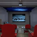 Modern Home Theater Interior With Large Screen Red Chairs Projector And Starry Ceiling 3d model