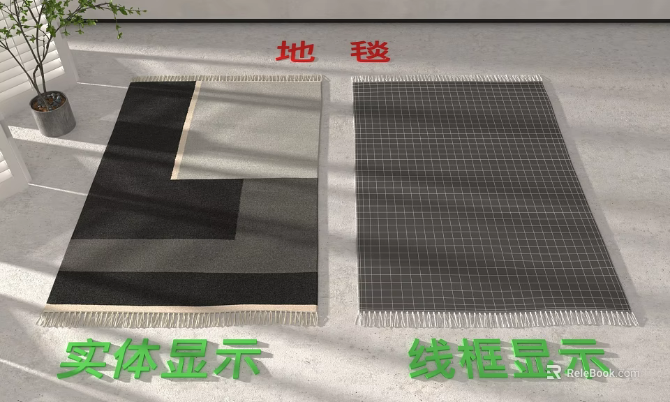 Floor With Carpets In Solid And Wireframe Displays 3d model 