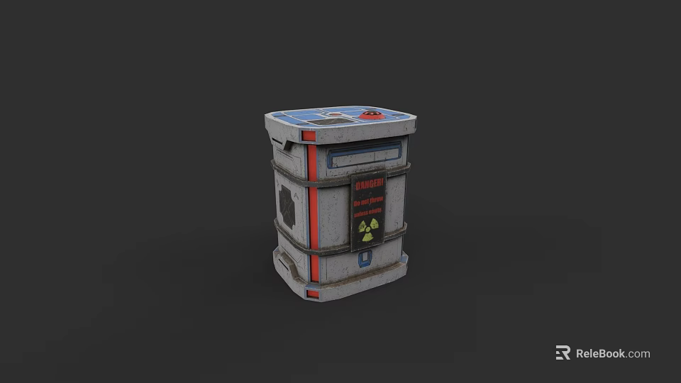 Radioactive Metal Barrel With Danger Sign And Red Blue Stripes 3d model 