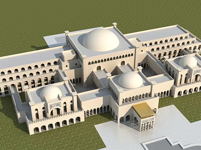 Traditional White Architecture With Multiple Domes Arches And Symmetrical Courtyard Design 3d model