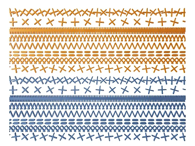Various Carved Decorative Patterns in Orange And Blue with Different Line Designs 3d model