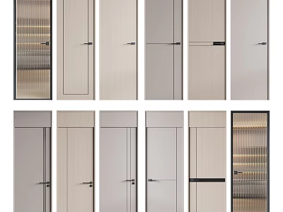 Modern Home Interior Hinged Doors With Various Wooden Panels And Glass Inserts 3d model