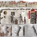 Traditional Wall Textures Featuring Red Brick Earthen Walls Figure Statues And Door With Couplets