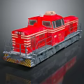 Red Train Locomotive With White Stripes Yellow Black Stripes Gray Base And Number 150 65