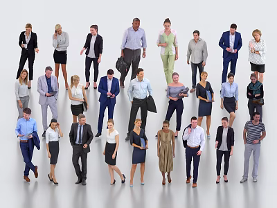 Diverse Group of People Standing in Different Poses With Various Casual and Formal Outfits 3d model