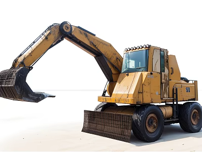 Yellow Heavy Duty Tire Type Excavator With Large Front Bucket For Construction Sites 3d model