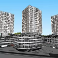 Modern Commercial Complex With High Rise Buildings Green Roof And Multi Level Structure