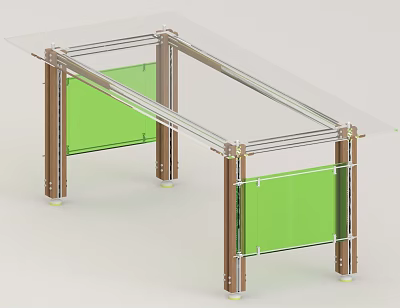 Modern Dining Table With Glass Top Brown Metal Frame And Green Panels 3d model