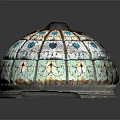 Cartoon Scene Displaying Colorful Stained Glass Dome Lamp With Intricate Patterns And Metal Frame