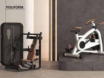 POLIFORM Modern Gym Interior With Black Strength Machine And White Exercise Bike 3d model