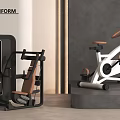 POLIFORM Modern Gym Interior With Black Strength Machine And White Exercise Bike