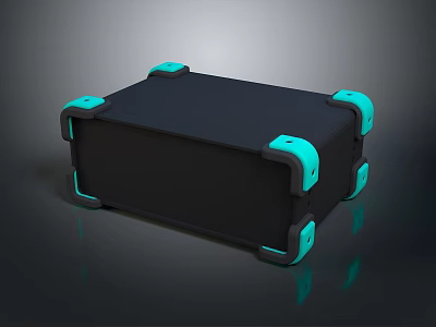 Black Computer Case with Turquoise Protective Corners and Sleek Modern Design 3d model