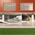 Modern Café Interior With White Columns Circular Floor Design White Bar Counter And Bicycle Mural