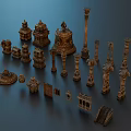 Ornate Traditional Architectural Components With Carved Columns Towers Doors And Stairs