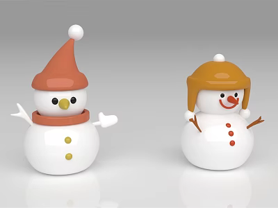 Cute Snowman Figurines With Orange And Brown Hats White Bodies And Smiling Faces 3d model