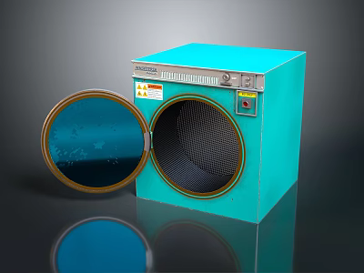 Turquoise Square Industrial Equipment with Circular Door Transparent Window Control Panel and Labels 3d model