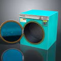 Turquoise Square Industrial Equipment with Circular Door Transparent Window Control Panel and Labels