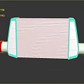 Silver Radiator With Red Connectors And Fins On Smooth Reflective Surface