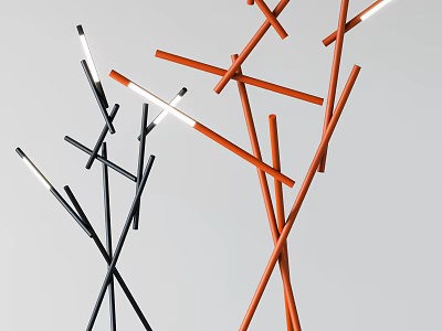 Modern Artistic Floor Lamps With Crossed Poles Black and Orange Design 3d model