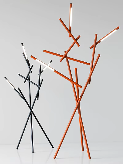 Modern Artistic Floor Lamps With Crossed Poles Black and Orange Design 3d model