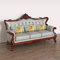 Classic Single Sofa With Carved Wooden Frame Light Leather Upholstery And Decorative Pillows