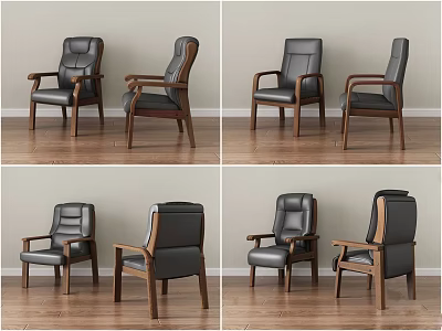 Modern Office Chair With Leather Upholstery Wooden Armrests And Sturdy Legs Design 3d model