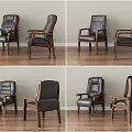 Modern Office Chair With Leather Upholstery Wooden Armrests And Sturdy Legs Design