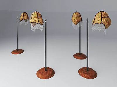 Modern Floor Lamps With Wooden Base Metal Pole And Patterned Lampshade Design 3d model