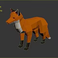 Low Poly Style Orange Fox 3D Model as Game and Movie Character with White Underbelly