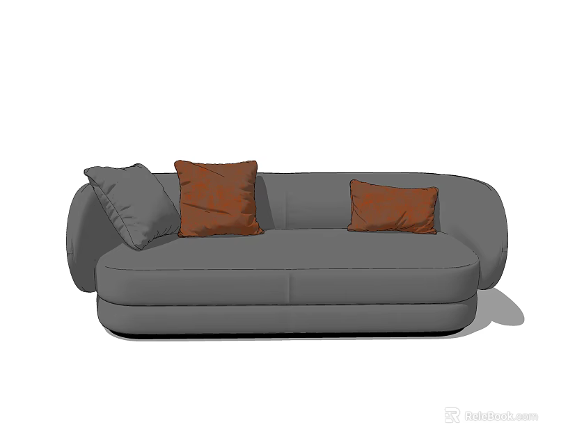 Gray Double Sofa With Modern Rounded Design And Orange Gray Pillows 3d model