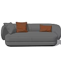 Gray Double Sofa With Modern Rounded Design And Orange Gray Pillows 3d model
