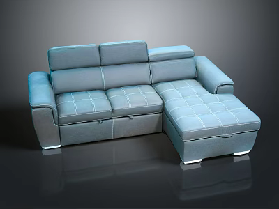 Modern Light Blue Sectional Sofa With Multiple Seats Cushions And Metal Legs 3d model