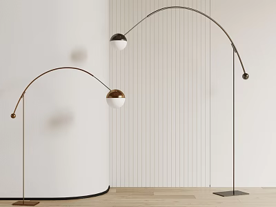 Modern Arc Floor Lamps With Metal Frame And Spherical Shade In Living Room Interior 3d model