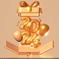 Golden Inflatable 2024 Numbers Emerging From Pink Gift Box With Balloons