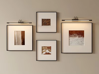 Abstract Paintings in Black Frames on Beige Wall Art Display for Interior Design 3d model
