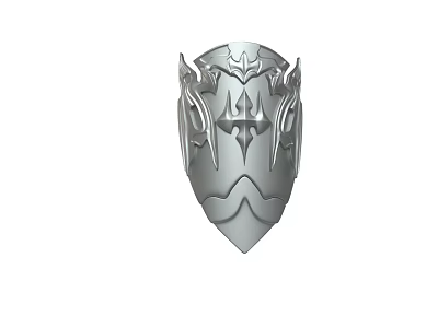 Medieval Fantasy Silver Shield With Ornate Metal Design And Intricate Carvings 3d model