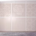 Perforated Wall Decor Panels With Various Patterns And Green Indoor Plant 3d model