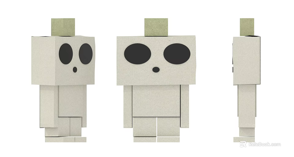 Three Wooden Building Block Figures With Big Eyes And Different Facial Expressions 3d model 