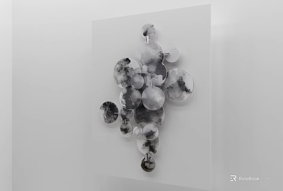 Modern Black And White Metallic Wall Decor With Irregular Circular Cluster Design 3d model